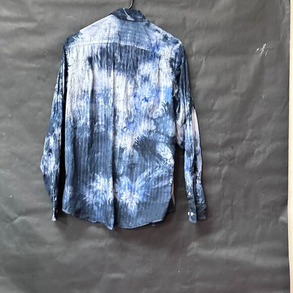 Tasso Elba Shirt Tie Dye Size Medium Cotton Dress Button Down Long Sleeve Blue - Picture 7 of 9